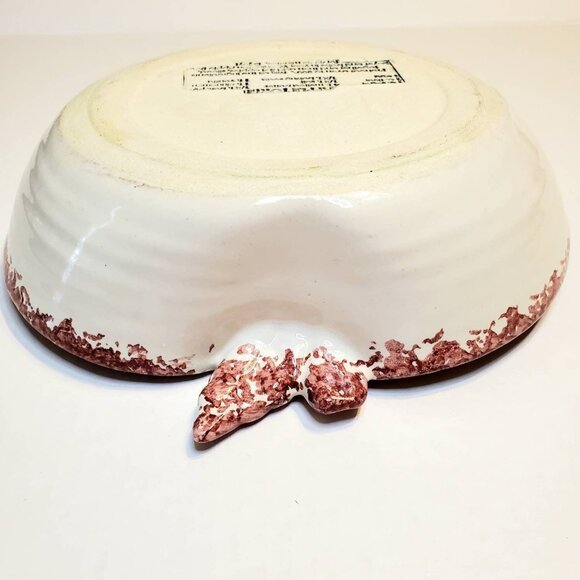 Neher Apple Torte Dish Pan Plate Bowl Spongeware Red Stoneware Autumn Recipe - Picture 8 of 11